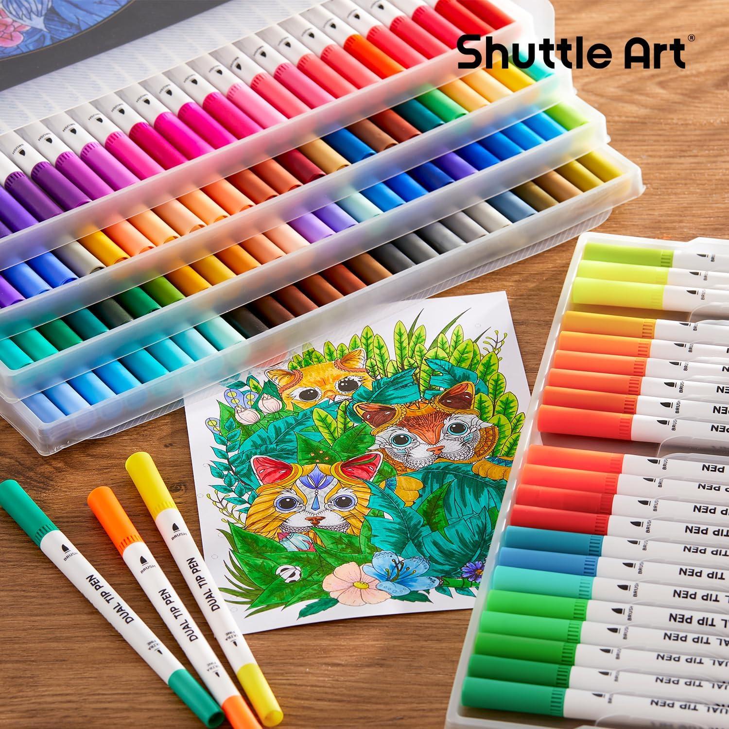 image120 Colors Dual Tip Brush Marker Pens with 1 Coloring Book Fineliner and Brush Dual Tip Markers Set Waterbased Ink Perfect for Kids Adult Artist Calligraphy Hand Lettering Journal Doodling Writing