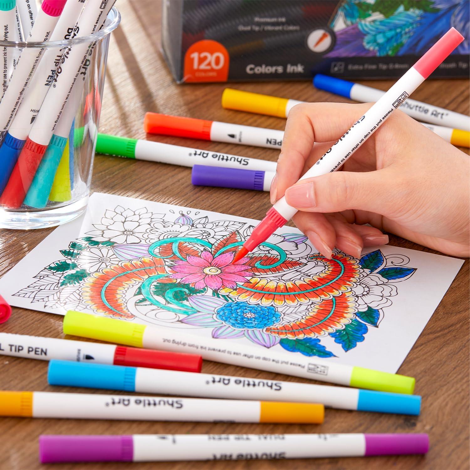image120 Colors Dual Tip Brush Marker Pens with 1 Coloring Book Fineliner and Brush Dual Tip Markers Set Waterbased Ink Perfect for Kids Adult Artist Calligraphy Hand Lettering Journal Doodling Writing