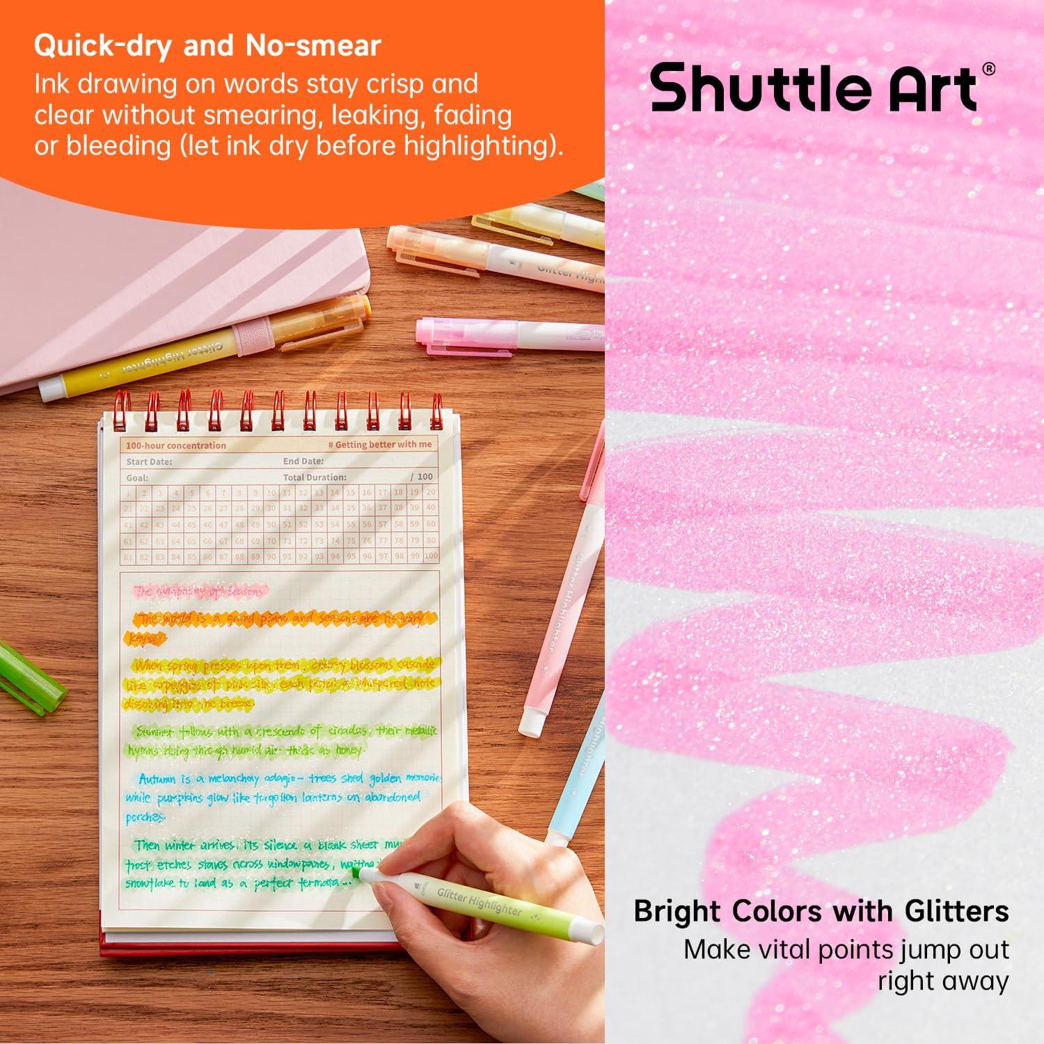 imageGlitter Highlighters Shuttle Art 10 Sparkle Colors Chisel Tip Fluorescent Markers QuickDry NonToxic Aesthetic Shimmer Highlighter Pens for Kids Teens Adults Perfect for School Office Art Supplies