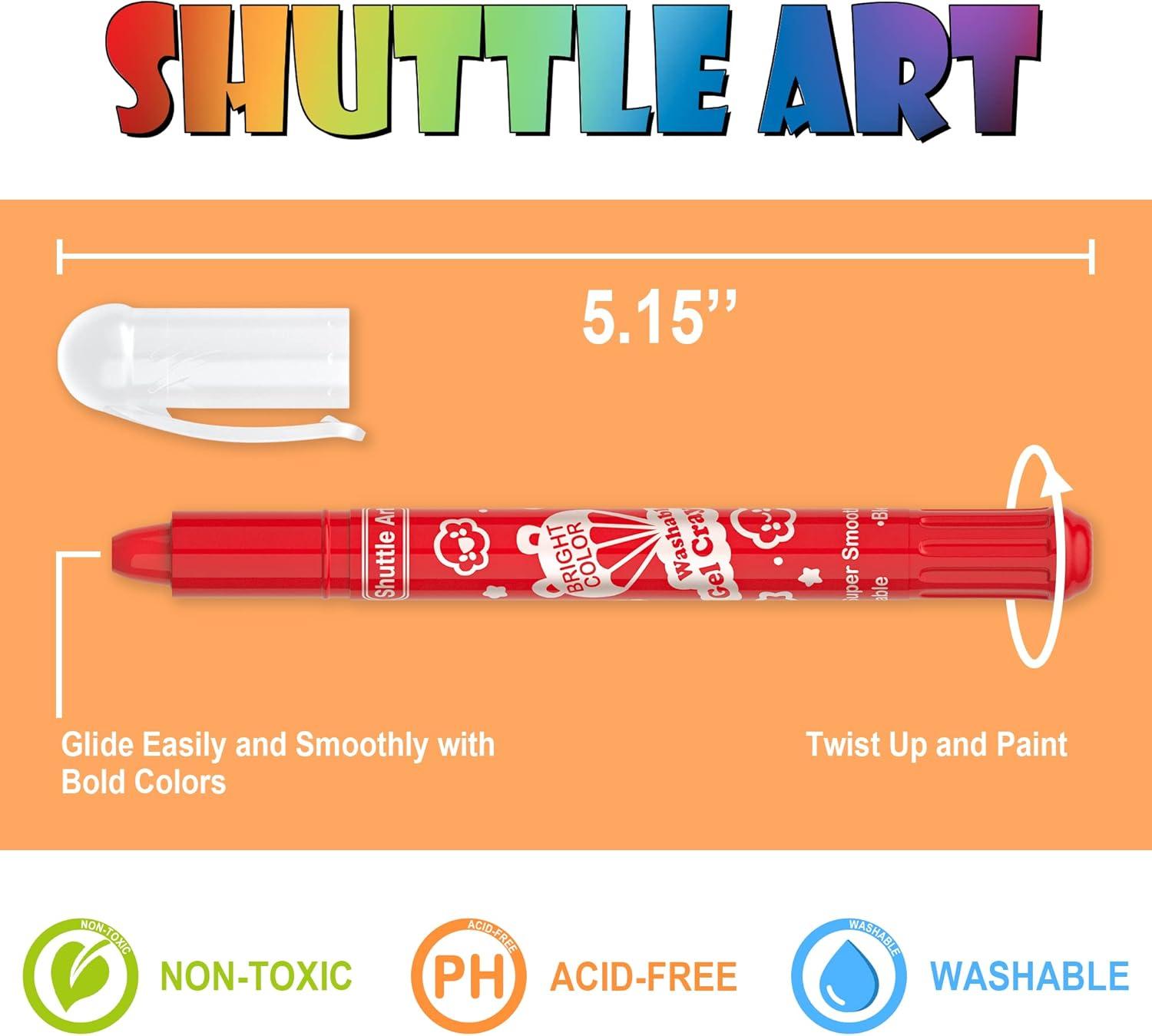 imageShuttle Art 24 Colors Gel Crayons for Toddlers NonToxic Crayons Set for Kids Children Coloring CrayonPastelWatercolor Effect Ideal for Paper