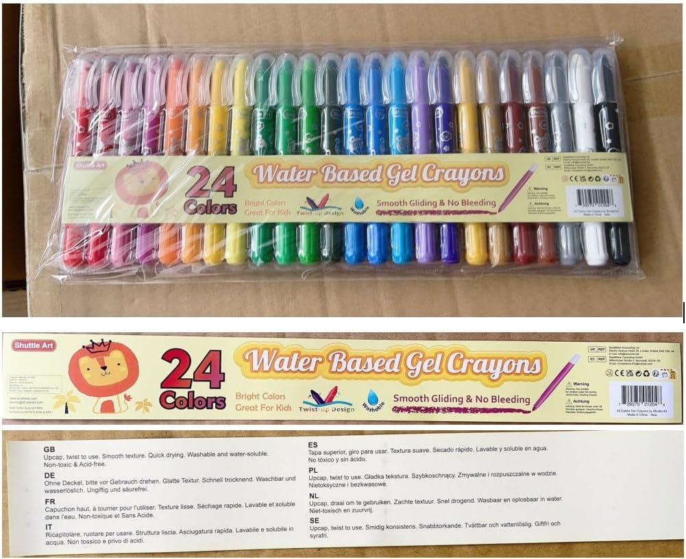 imageShuttle Art 24 Colors Gel Crayons for Toddlers NonToxic Crayons Set for Kids Children Coloring CrayonPastelWatercolor Effect Ideal for Paper