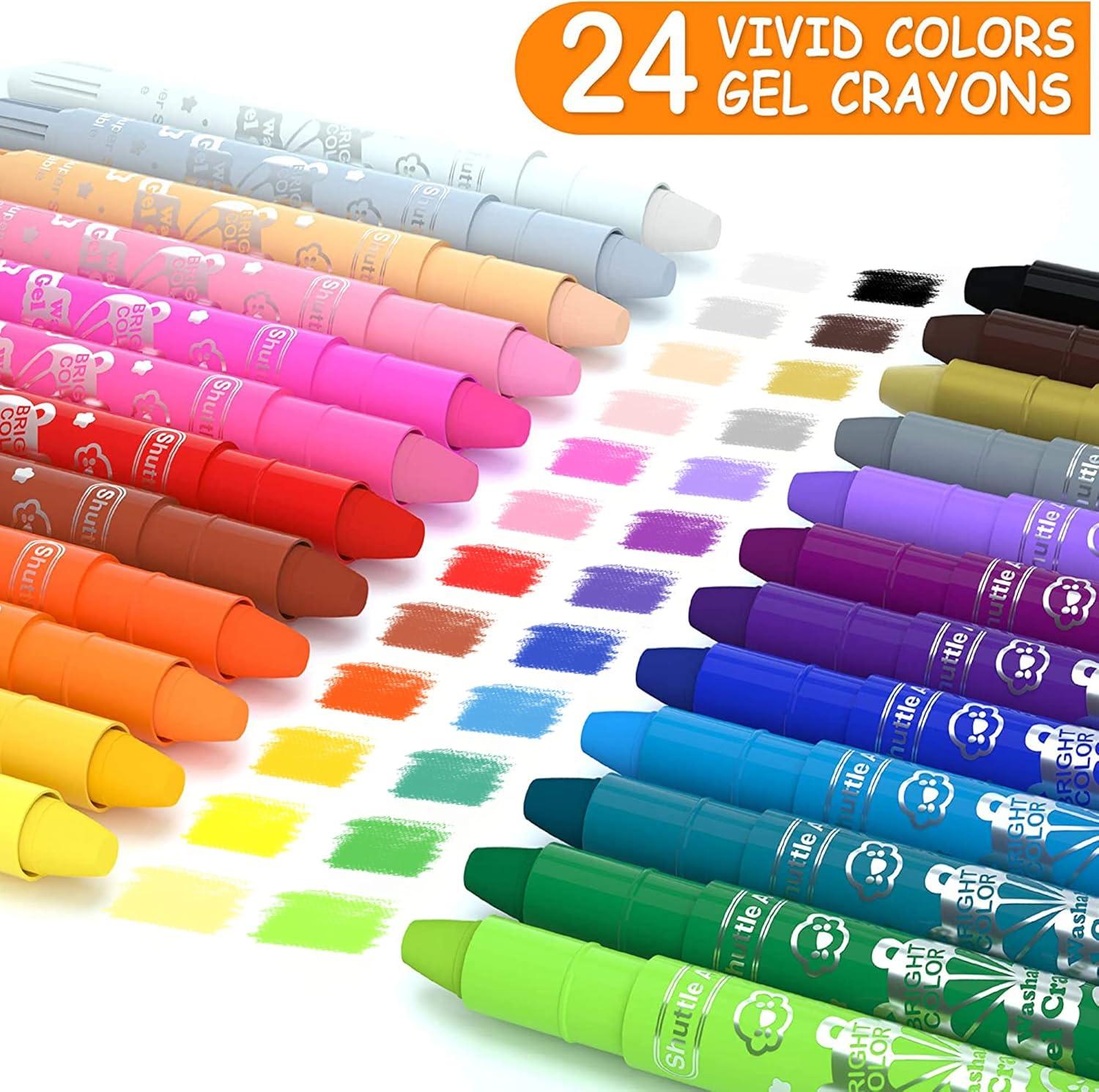 imageShuttle Art 24 Colors Gel Crayons for Toddlers NonToxic Crayons Set for Kids Children Coloring CrayonPastelWatercolor Effect Ideal for Paper
