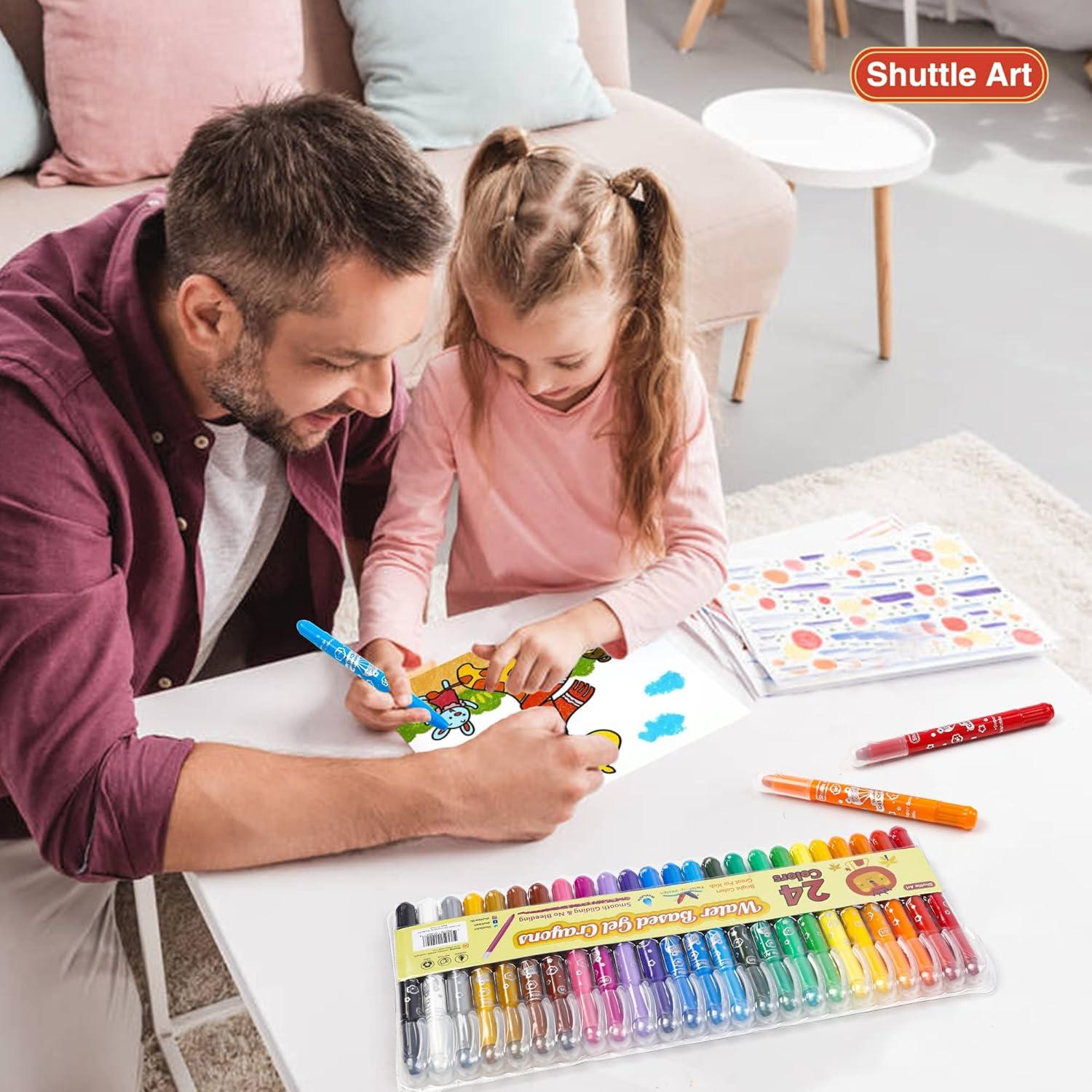 imageShuttle Art 24 Colors Gel Crayons for Toddlers NonToxic Crayons Set for Kids Children Coloring CrayonPastelWatercolor Effect Ideal for Paper