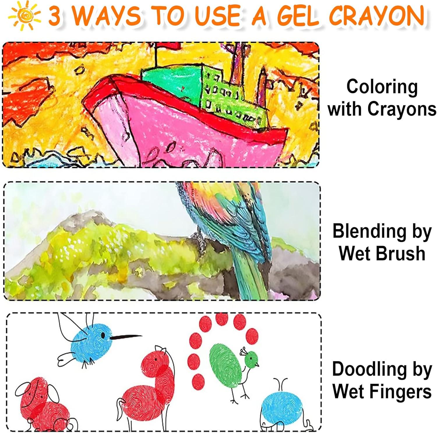 imageShuttle Art 24 Colors Gel Crayons for Toddlers NonToxic Crayons Set for Kids Children Coloring CrayonPastelWatercolor Effect Ideal for Paper