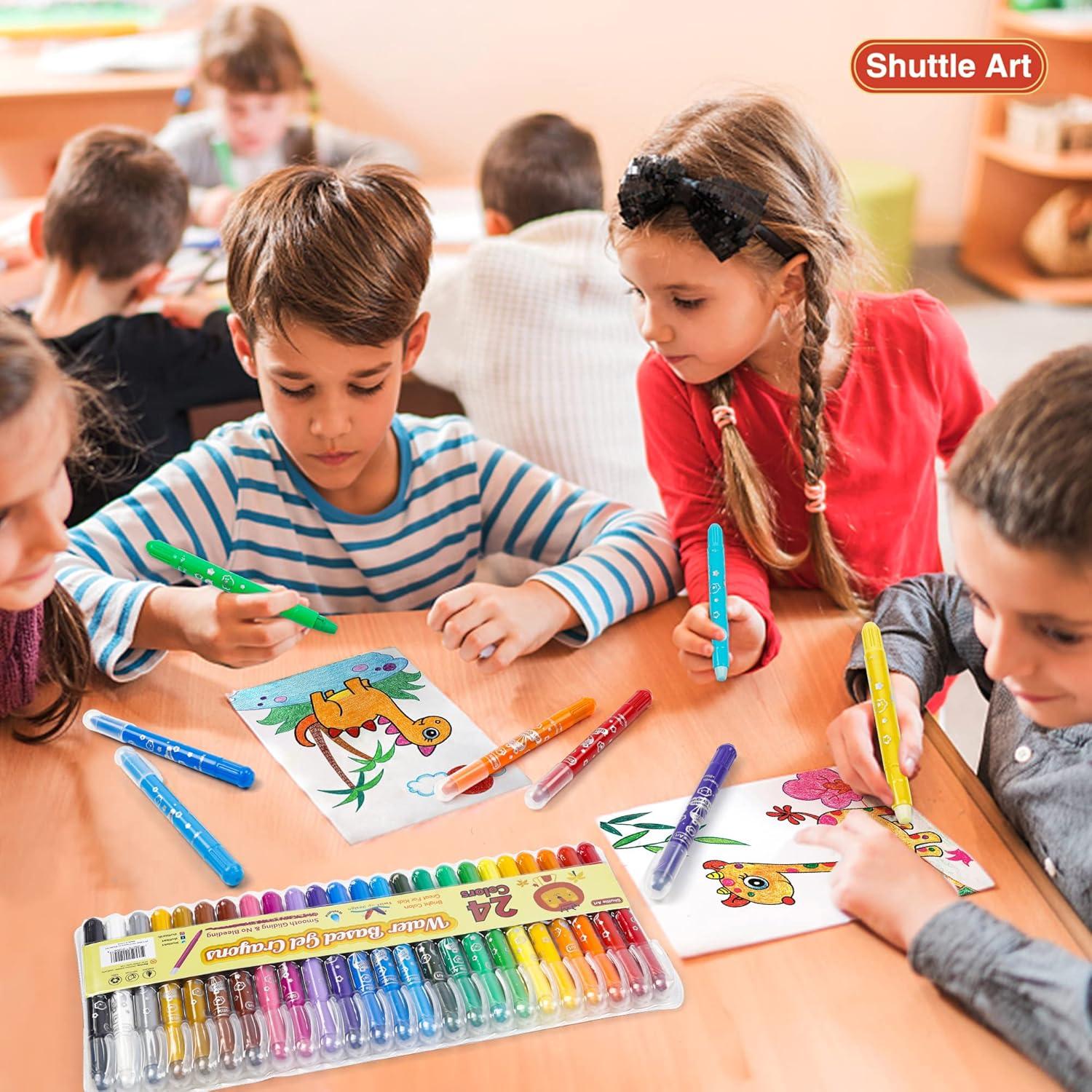 imageShuttle Art 24 Colors Gel Crayons for Toddlers NonToxic Crayons Set for Kids Children Coloring CrayonPastelWatercolor Effect Ideal for Paper