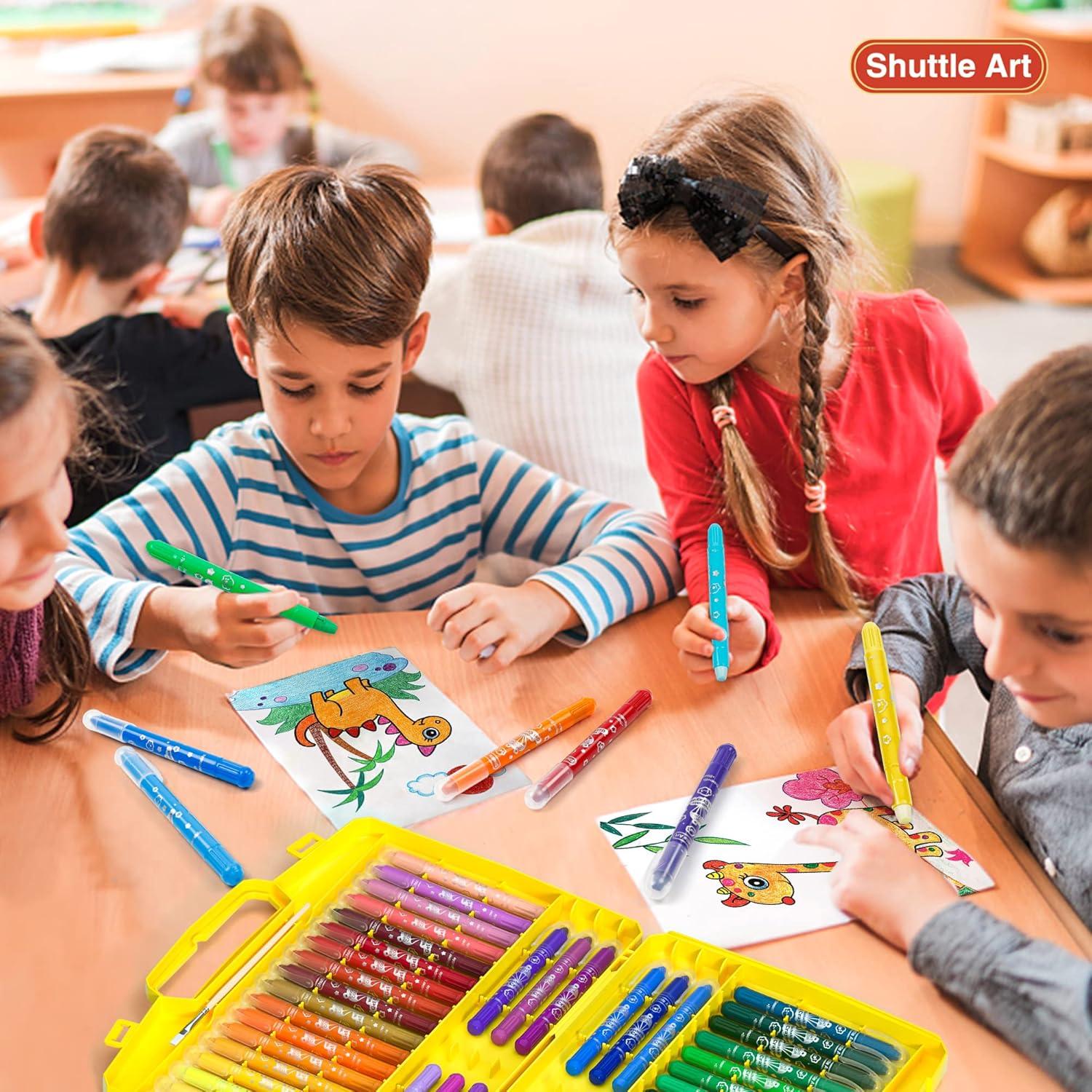 imageShuttle Art 48 Colors Gel Crayons for Toddlers NonToxic Crayons Set with 1 Brush and Foldable Case for Kids Children Coloring CrayonPastelWatercolor Effect Ideal for Window Paper Glass