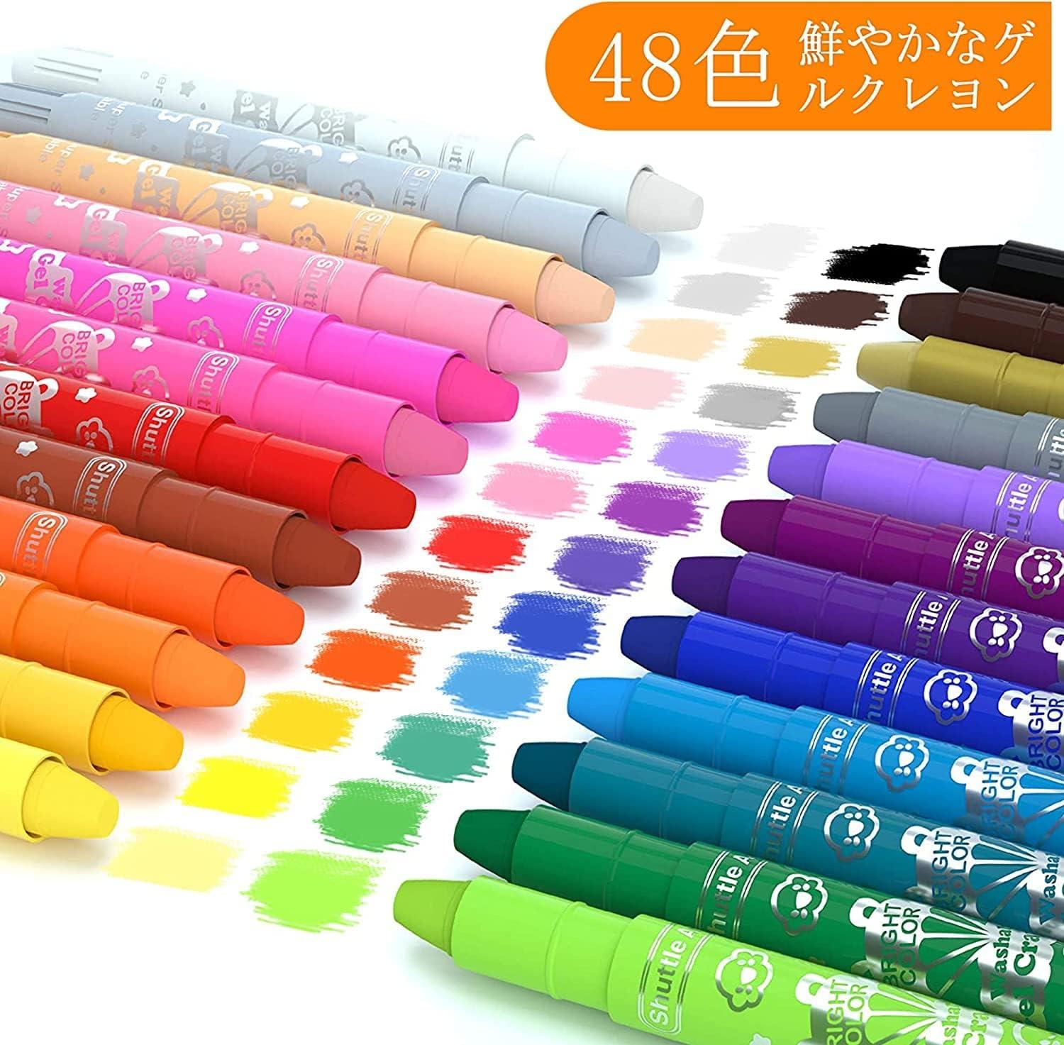 imageShuttle Art 48 Colors Gel Crayons for Toddlers NonToxic Crayons Set with 1 Brush and Foldable Case for Kids Children Coloring CrayonPastelWatercolor Effect Ideal for Window Paper Glass