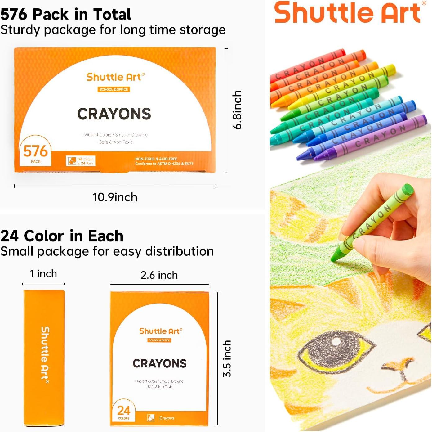 imageShuttle Art Crayons Bulk Set  24 Boxes of 24 Assorted Colors 576 Count Durable ampamp NonToxic TeacherQuality Crayons School Supplies bulk For Family Class Party Favors