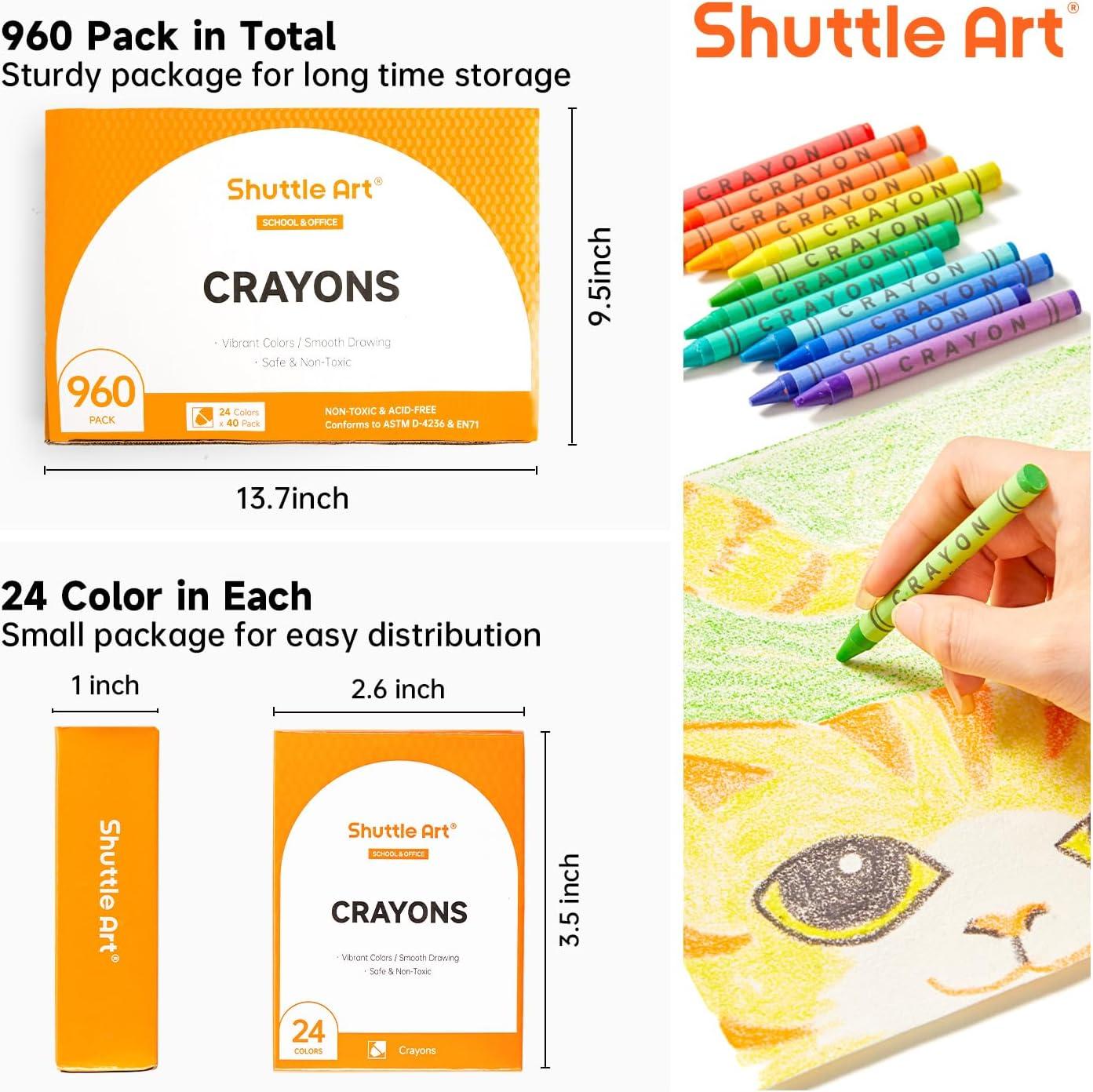 imageShuttle Art Crayons Bulk Set  40 Boxes of 24 Assorted Colors 960 Count Durable ampamp NonToxic TeacherQuality Crayons School Supplies bulk For Family Class Party Favors