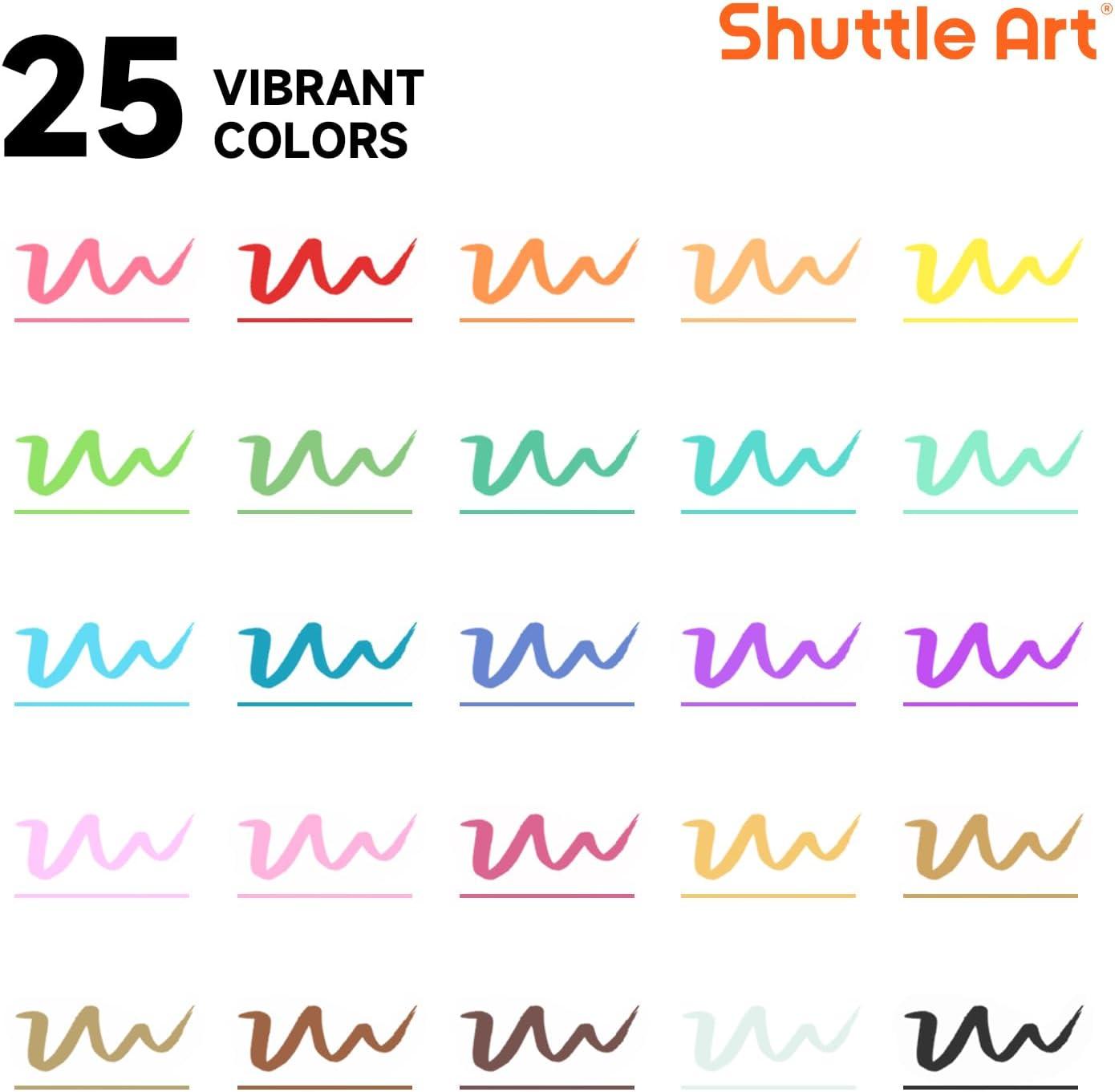 imageShuttle Art Dual Tip Brush Marker Pens 25 Colors Waterbased Ink Fine and Brush Tip Marker Set with 1 Coloring Book for Kids Adult Artist Calligraphy Hand Lettering Journal Doodling Writing