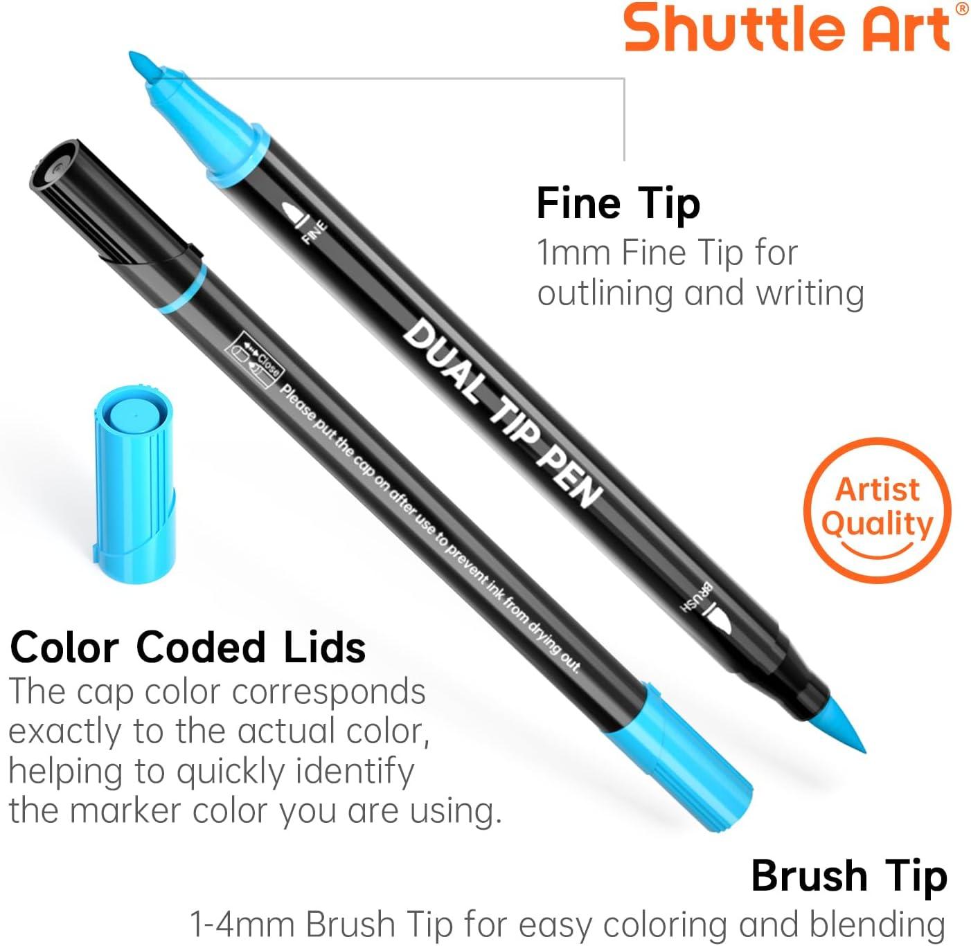 imageShuttle Art Dual Tip Brush Marker Pens 25 Colors Waterbased Ink Fine and Brush Tip Marker Set with 1 Coloring Book for Kids Adult Artist Calligraphy Hand Lettering Journal Doodling Writing
