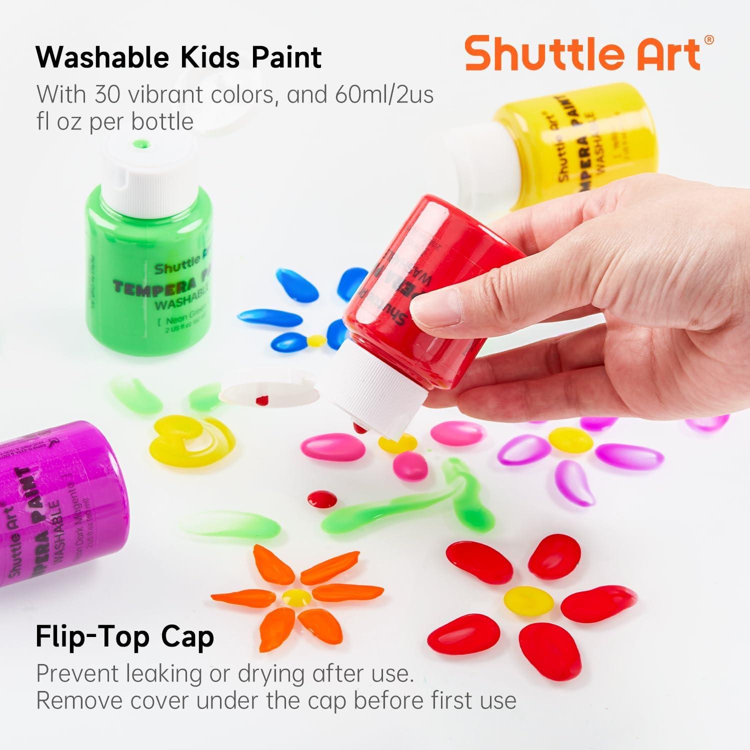 imageShuttle Art Tempera Paint 30 Colors Washable Paint for Kids 2oz60ml Bottle Nontoxic for Toddlers with Glitter Metallic Neon Colors For Art Crafts and School Projects