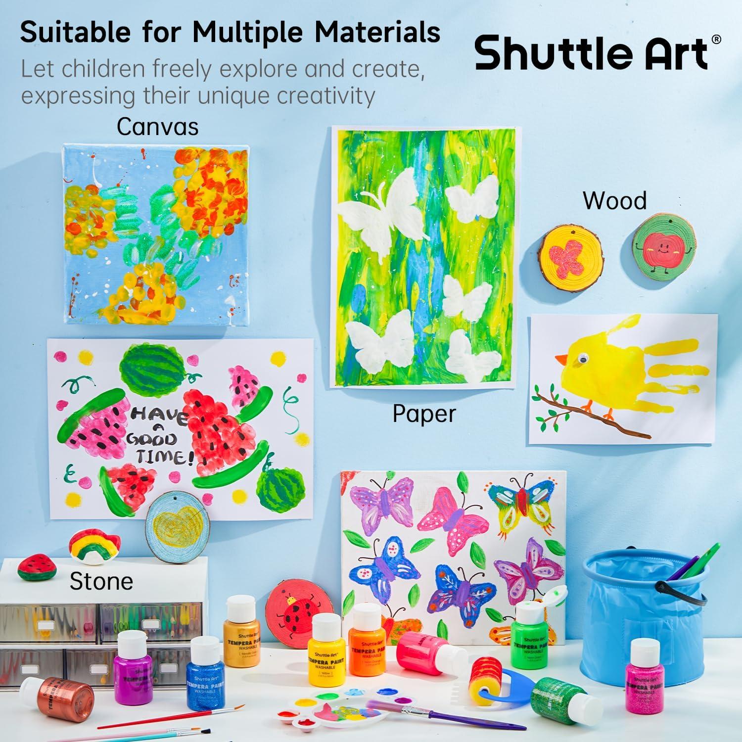 imageShuttle Art Tempera Paint 30 Colors Washable Paint for Kids 2oz60ml Bottle Nontoxic for Toddlers with Glitter Metallic Neon Colors For Art Crafts and School Projects