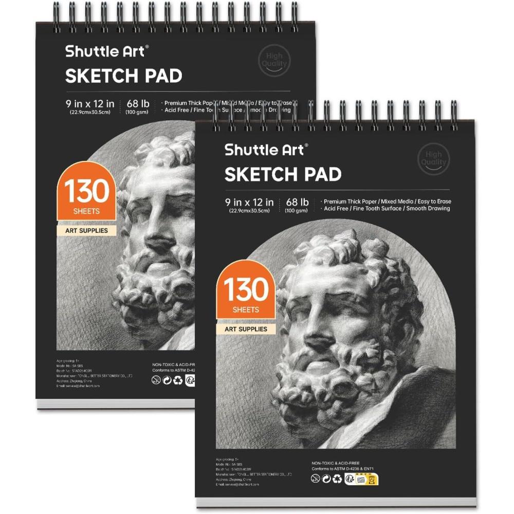 imageArtists Sketch Books 9 x 12 Shuttle Art 160 Sheets of Sketch Paper pad Ideal for Drawing and School Supplies 2 Pack130 Sheets x 2