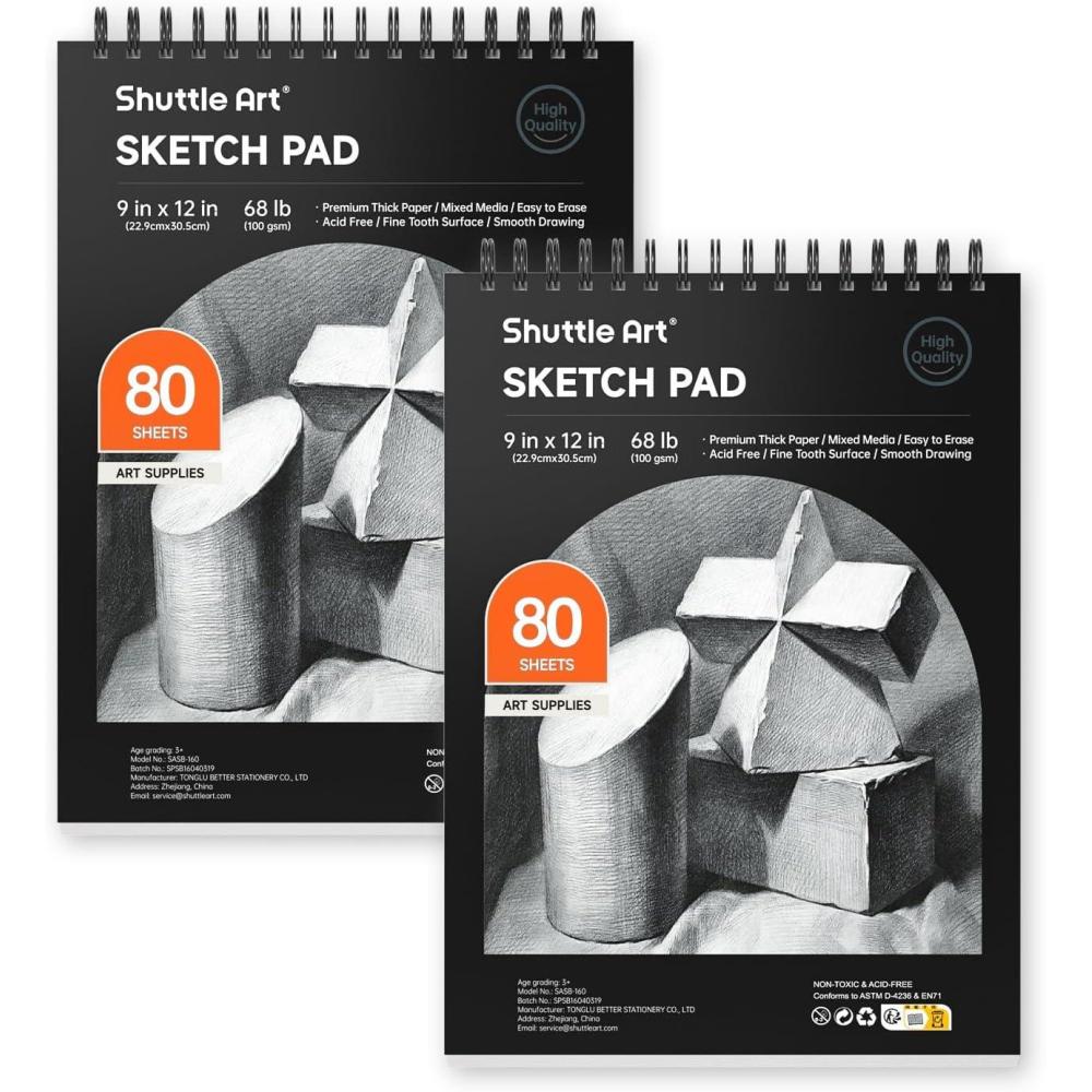 imageArtists Sketch Books 9 x 12 Shuttle Art 160 Sheets of Sketch Paper pad Ideal for Drawing and School Supplies 2 Pack80 Sheets x2