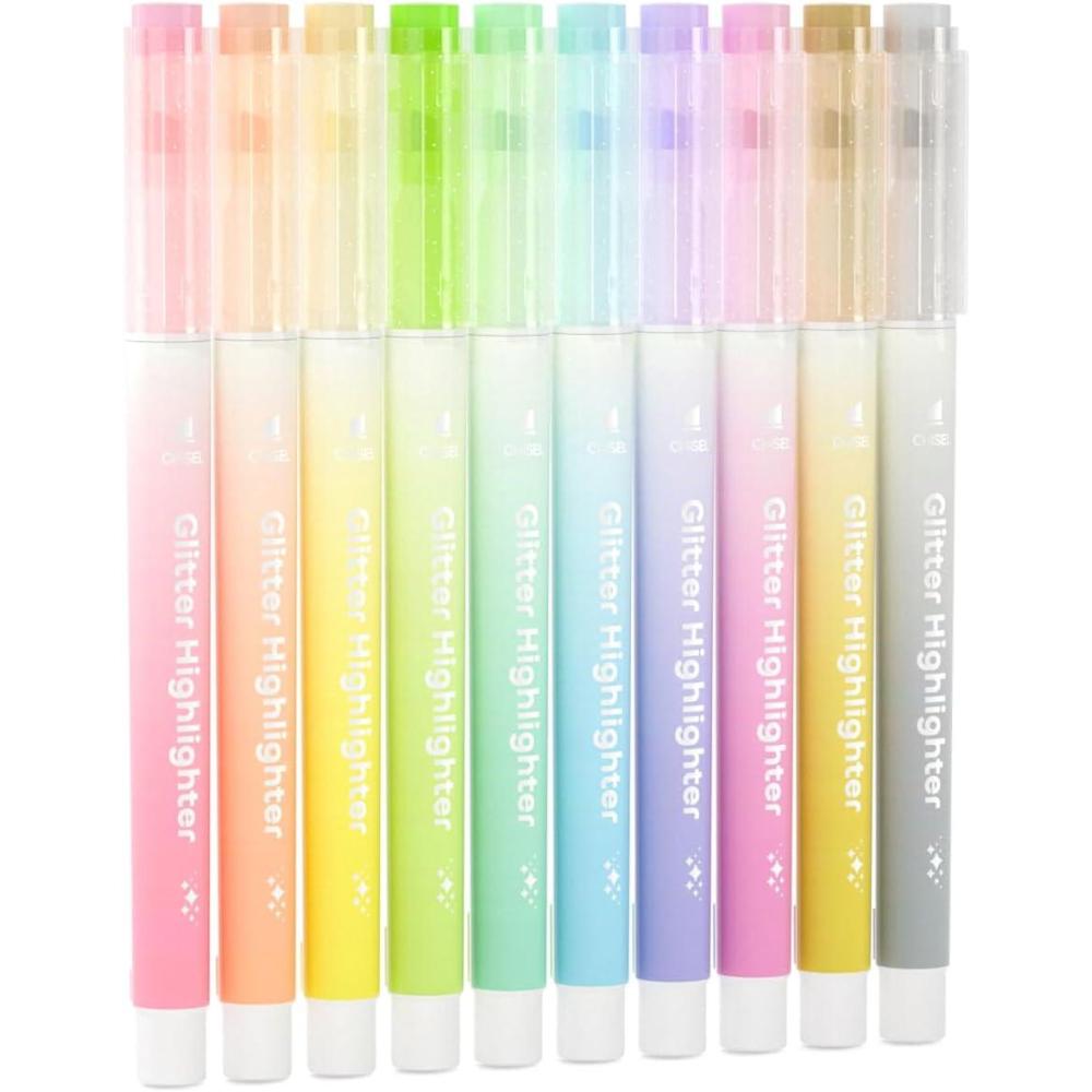 imageGlitter Highlighters Shuttle Art 10 Sparkle Colors Chisel Tip Fluorescent Markers QuickDry NonToxic Aesthetic Shimmer Highlighter Pens for Kids Teens Adults Perfect for School Office Art Supplies