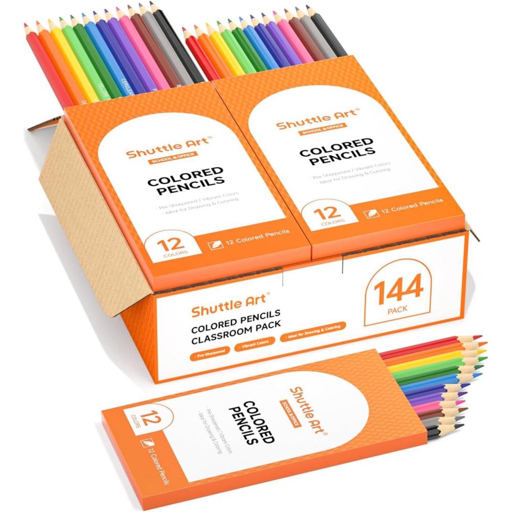 imageShuttle Art 144 PCS Colored Pencils Bulk 12 Assorted Colors Pack of 12 BreakResistant Presharpened Colored Pencils for Kids Bulk Pack School Supplies for Teachers ampamp Students