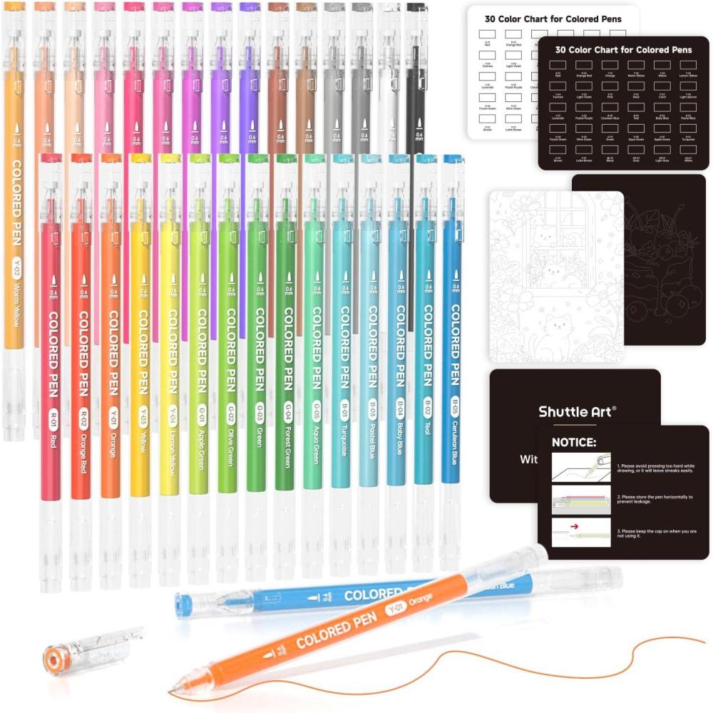 imageShuttle Art 30 Colors Cute Journal Pens 06mm Fine Point Colored Gel Pens for Black Paper Adult Coloring Writing Drawing Journaling Note Taking School Office Home
