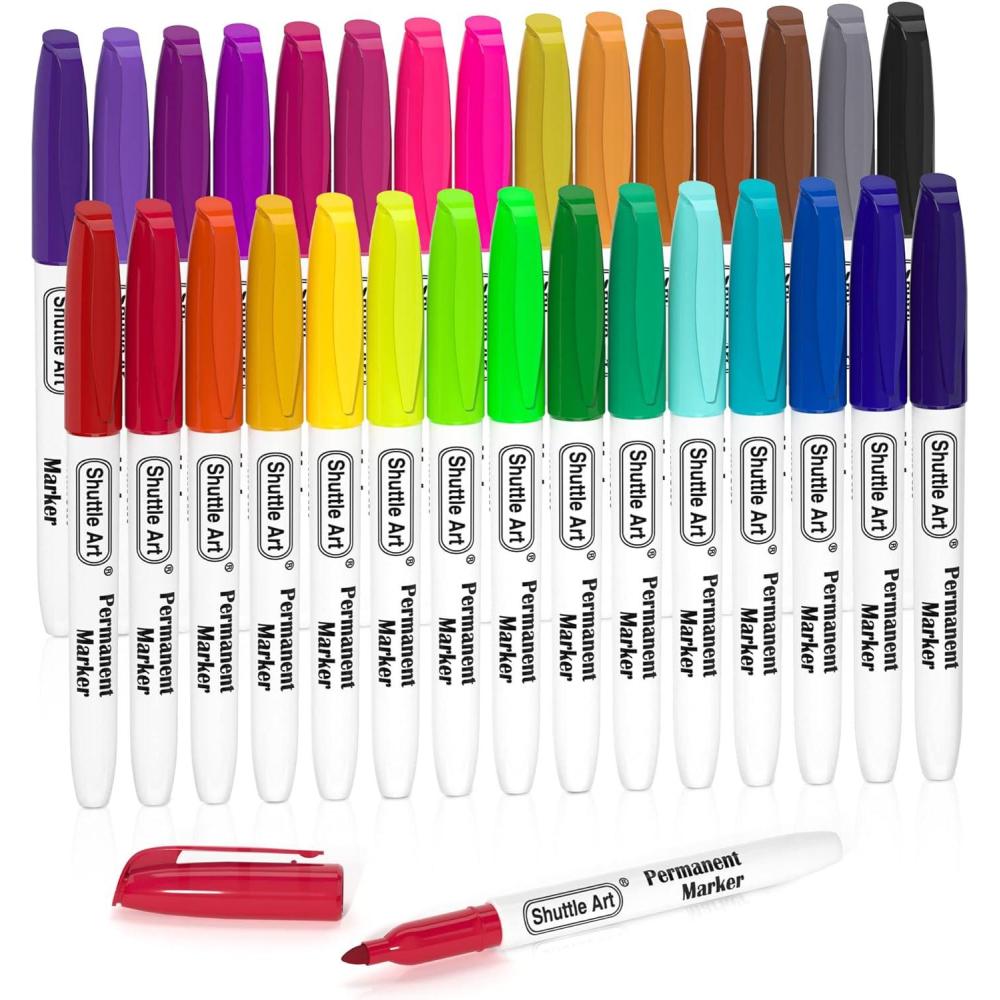 imageShuttle Art 30 Colors Permanent Markers Fine Point Assorted Colors Works on PlasticWoodStoneMetal and Glass for Kids Adult Coloring Doodling Marking
