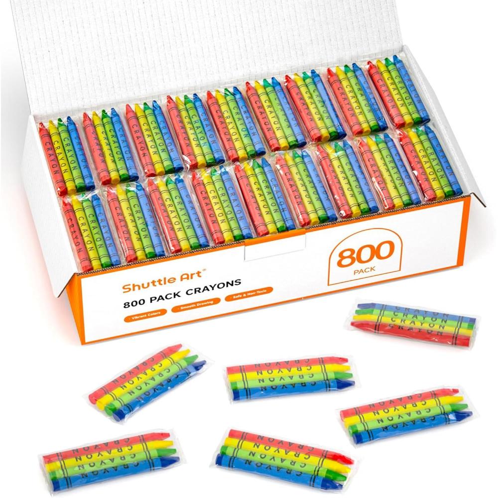 imageShuttle Art Crayons Bulk Set  200 Packs of 4 Assorted Colors Total 800 Pieces NonToxic Crayons Individual Packs for Party Favors Restaurants School Supplies for Teachers800