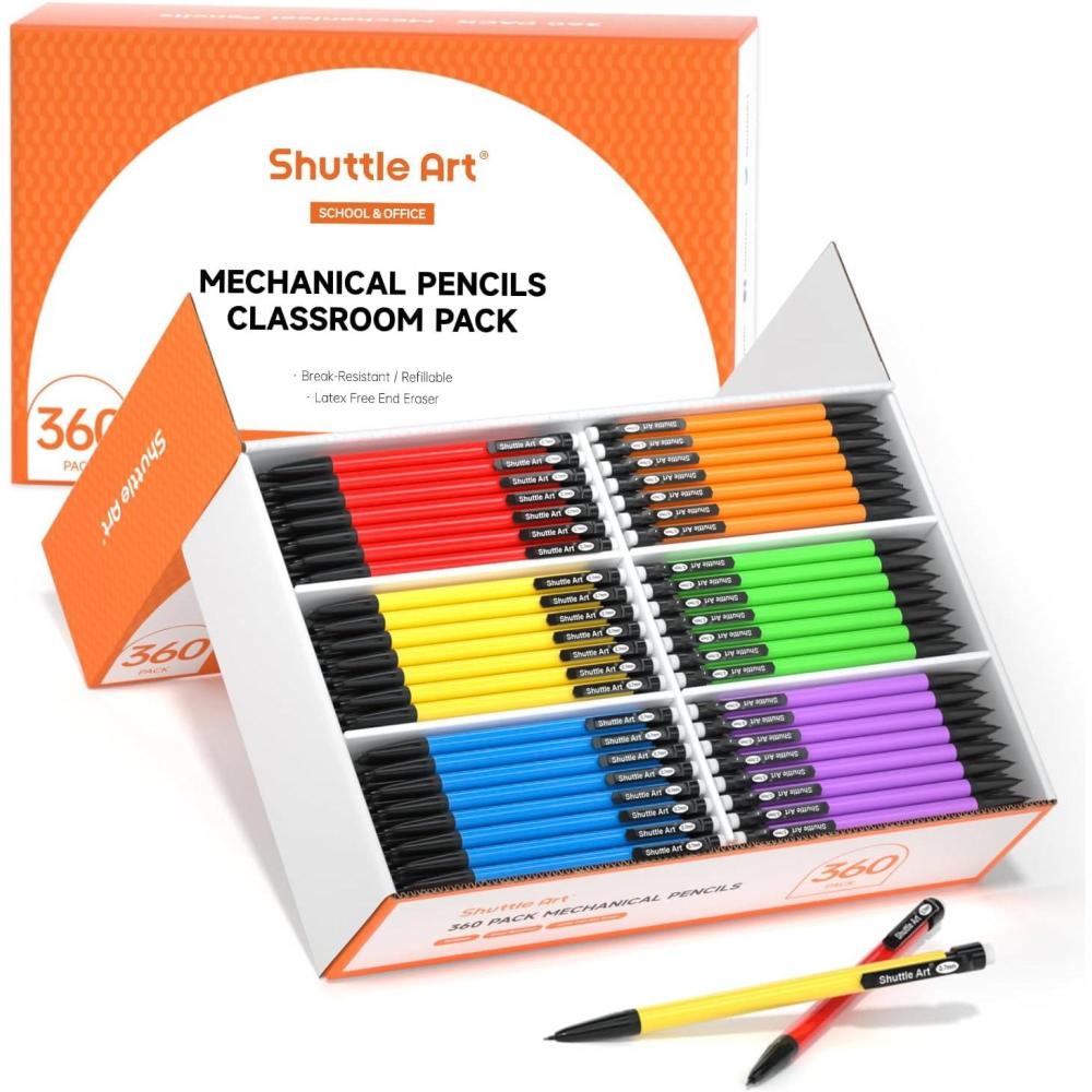 imageShuttle Art Mechanical Pencils 360 Pack Bulk Mechanical Pencils 07mm Medium Point HB 2 Lead Pencils Assorted Barrels Office School Supplies