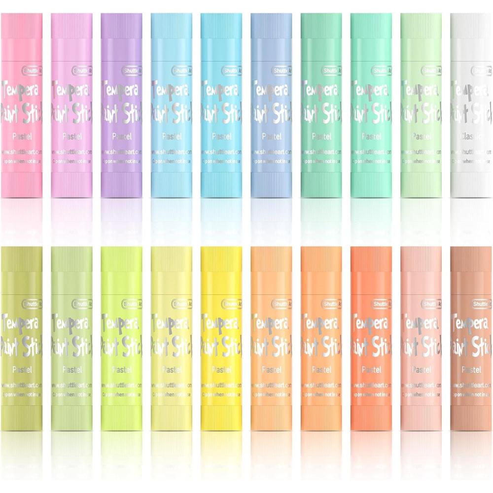 imageShuttle Art Tempera Paint Sticks 20 Pastel Colors Solid Tempera Paint for Kids Super Quick Drying Works Great on Paper Wood Glass Ceramic Canvas