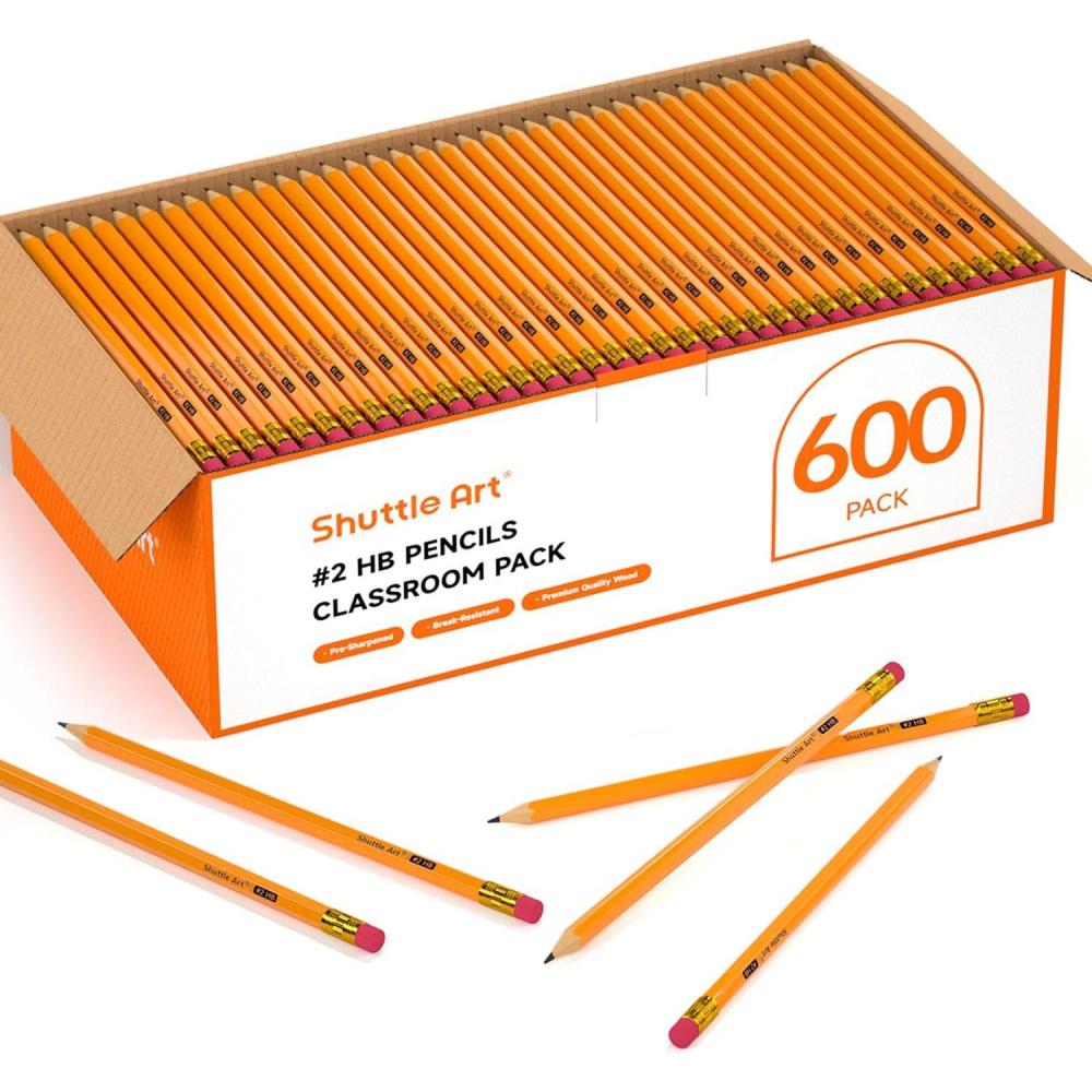 imageShuttle Art WoodCased 2 HB Pencils 600 Pack Sharpened Yellow Pencils with Erasers Bulk Pack Graphite Pencils for School and Teacher Supplies Writing Drawing and Sketching