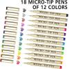 Shuttle Art 18-Pack Micro-line Pens – 11 Waterproof Archival Ink Colors in 0.3MM Felt Tip & 7 Blacks in 0.15-0.5MM For Journaling, Illustrating & Drawing