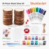 Wood Slices Kit, Shuttle Art 35 PCS Unfinished Natural Wood Slices with Pre-Drilled Hole, Acrylic Paint, Permanent Markers, Jute Twine, DIY Craft for Kids Adults Holiday Decoration Christmas Ornaments(Regular)