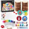 Wood Slices Kit, Shuttle Art 35 PCS Unfinished Natural Wood Slices with Pre-Drilled Hole, Acrylic Paint, Permanent Markers, Jute Twine, DIY Craft for Kids Adults Holiday Decoration Christmas Ornaments(Regular)
