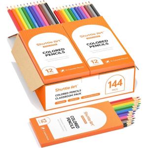Shuttle Art 144 PCS Colored Pencils Bulk, 12 Assorted Colors, Pack of 12, Break-Resistant, Pre-sharpened Colored Pencils for Kids, Bulk Pack School Supplies for Teachers & Students