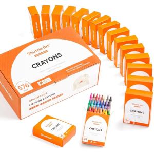 Shuttle Art Crayons Bulk Set – 24 Boxes of 24 Assorted Colors, 576 Count Durable & Non-Toxic Teacher-Quality Crayons, School Supplies bulk For Family Class Party Favors