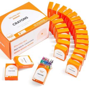 Shuttle Art Crayons Bulk Set – 40 Boxes of 24 Assorted Colors, 960 Count Durable & Non-Toxic Teacher-Quality Crayons, School Supplies bulk For Family Class Party Favors