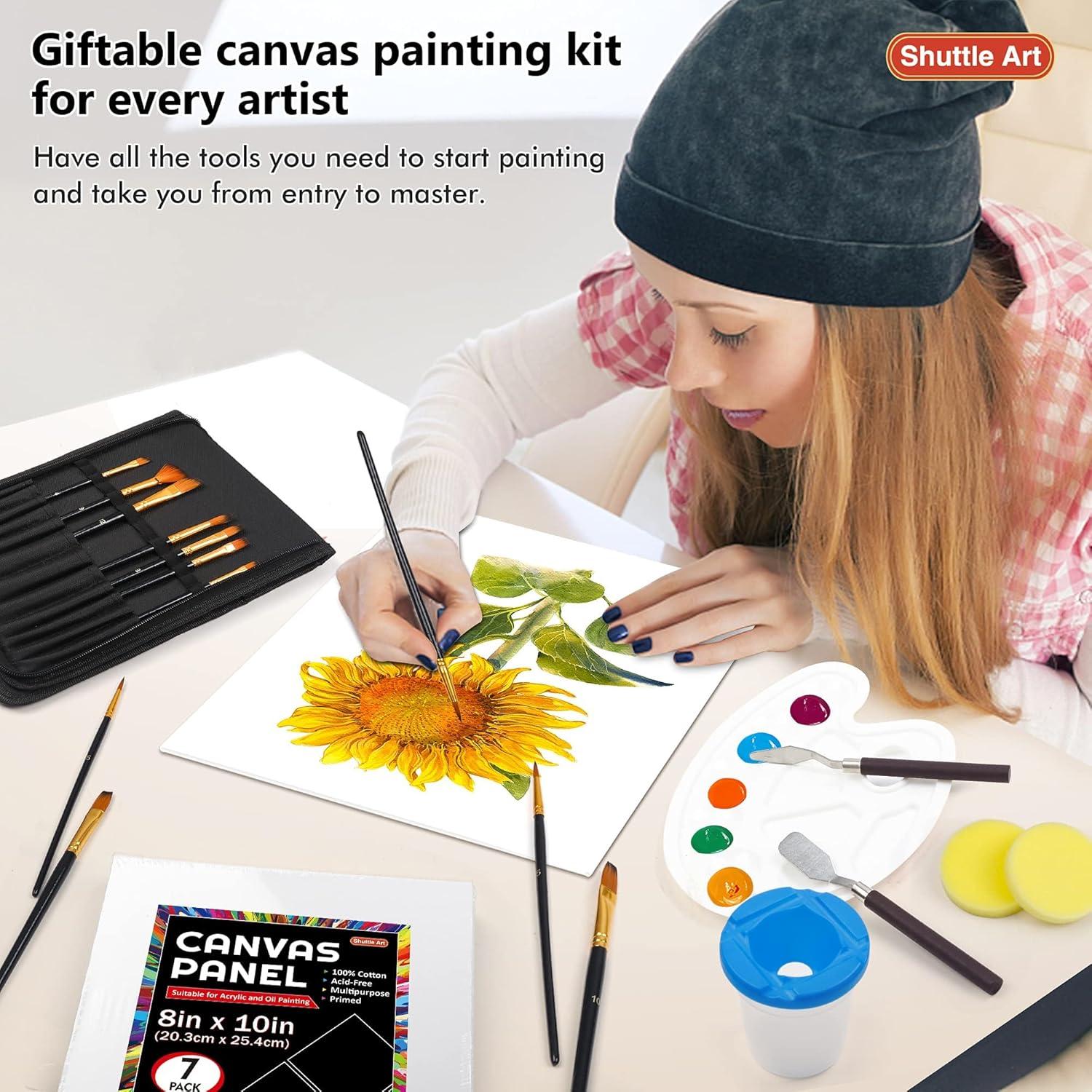 image50 Pack Canvas Painting Kit Shuttle Art Painting Supplies with 28 Multi Sizes Canvas Boards for Painting and 22 Tools including Paint Brushes Palette Painting Knives for Acrylic Oil Gouache Paint