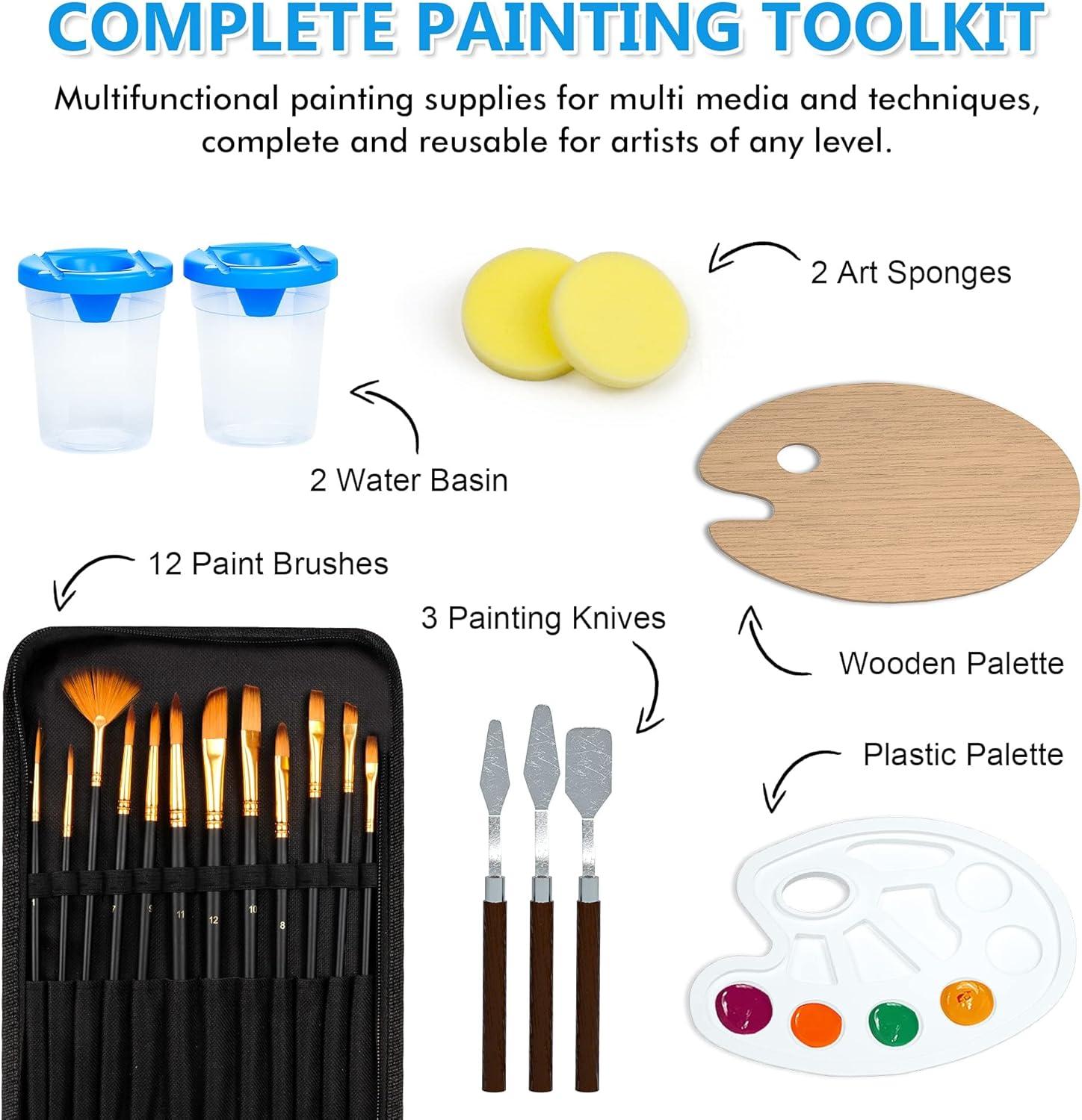 image50 Pack Canvas Painting Kit Shuttle Art Painting Supplies with 28 Multi Sizes Canvas Boards for Painting and 22 Tools including Paint Brushes Palette Painting Knives for Acrylic Oil Gouache Paint