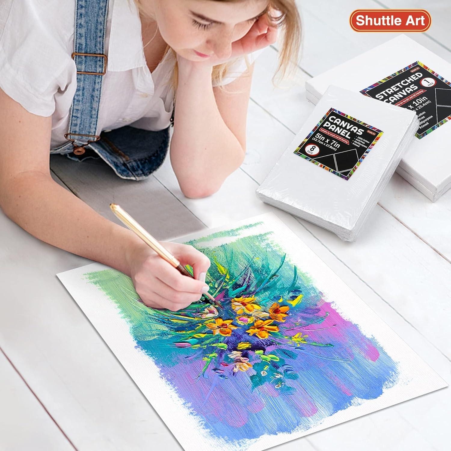 imageCanvases for Painting Shuttle Art 34 Pack Multi Sizes Stretched Canvas and Canvas Panels 5x7 8x10 9x12 11x14 100 Cotton Primed Canvas Boards for Painting Blank Canvas for Acrylic Oil Paint