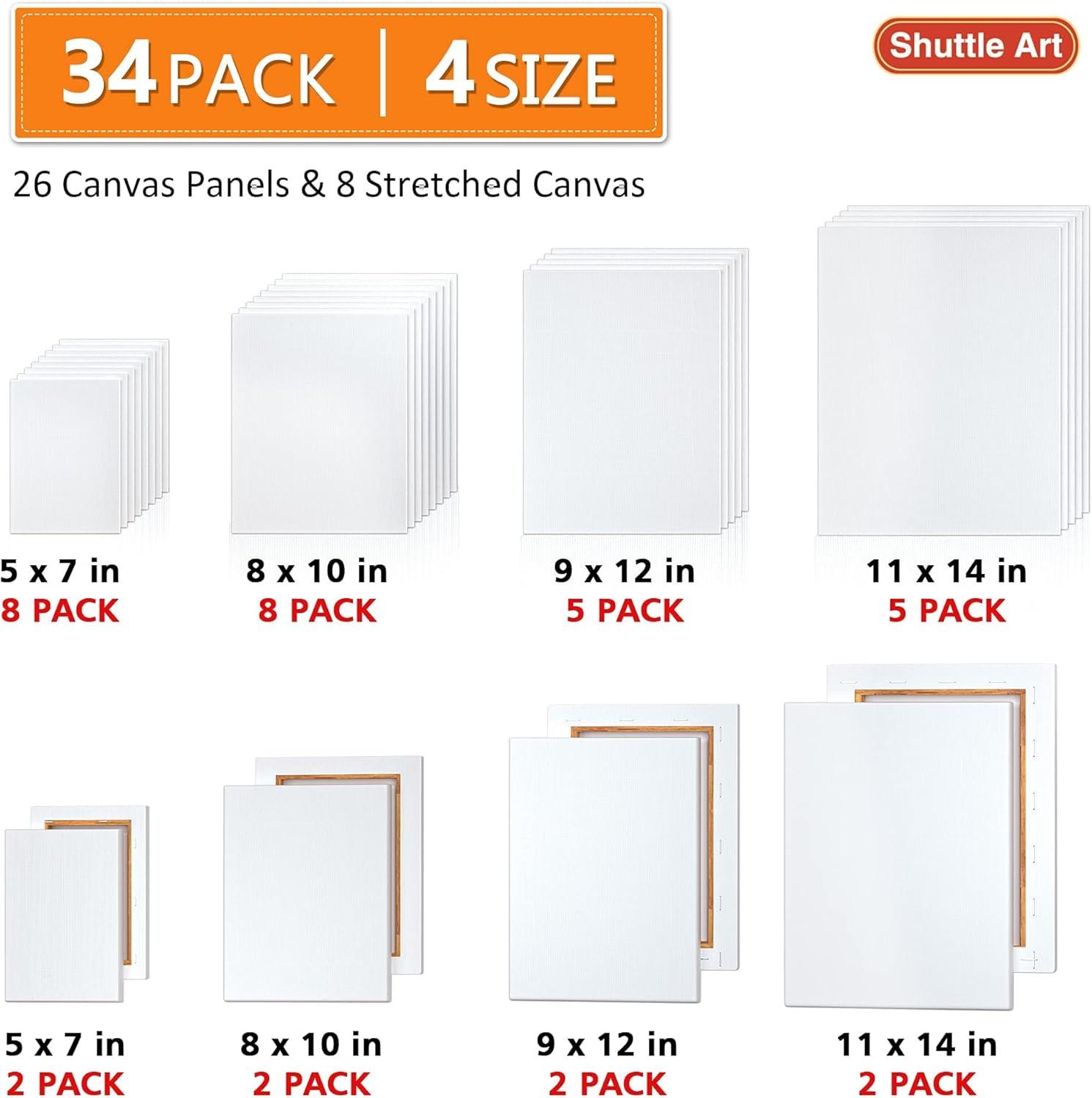 imageCanvases for Painting Shuttle Art 34 Pack Multi Sizes Stretched Canvas and Canvas Panels 5x7 8x10 9x12 11x14 100 Cotton Primed Canvas Boards for Painting Blank Canvas for Acrylic Oil Paint