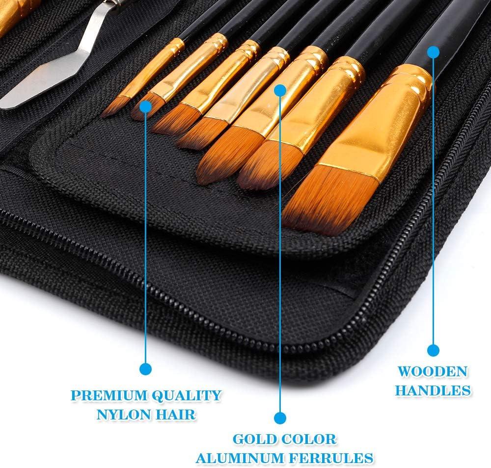 imageShuttle Art Artist Paint Brush Set18 Pcs Different Shapes ampamp Sizes Paint Brushes Bonus Palette Knife ampamp Sponge for Acrylic Watercolor Oil and Gouache Painting with Standable Organizing Case