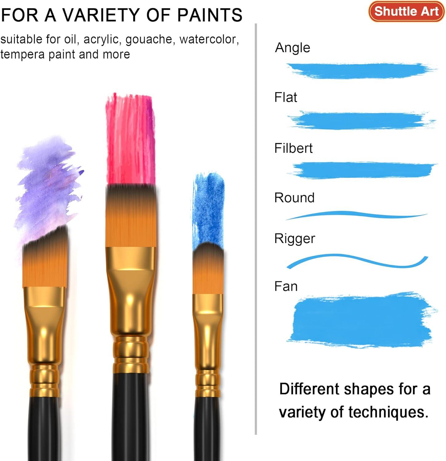 imageShuttle Art Artist Paint Brush Set18 Pcs Different Shapes ampamp Sizes Paint Brushes Bonus Palette Knife ampamp Sponge for Acrylic Watercolor Oil and Gouache Painting with Standable Organizing Case