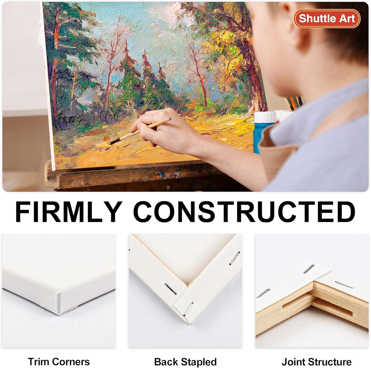 imageShuttle Art Stretched Canvas 12 Pack 11 x 14 Inch Canvases for Painting 100 Cotton Primed White Premium Painting Canvas for Beginners and Artists for Acrylic Oil Acrylic Pouring Painting15 Multi Pack4x4  5x7  8x10  9x12  11x14