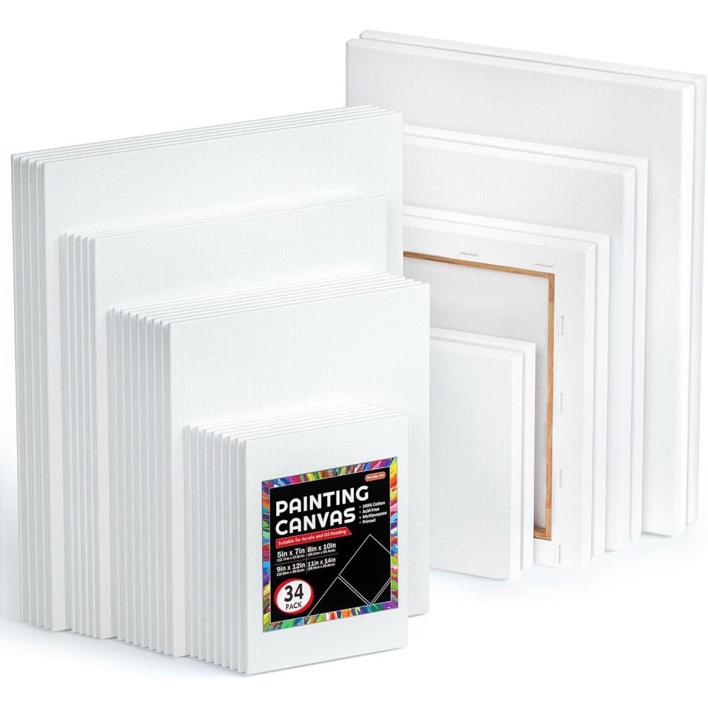 imageCanvases for Painting Shuttle Art 34 Pack Multi Sizes Stretched Canvas and Canvas Panels 5x7 8x10 9x12 11x14 100 Cotton Primed Canvas Boards for Painting Blank Canvas for Acrylic Oil Paint