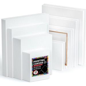 Canvases for Painting, Shuttle Art 34 Pack Multi Sizes Stretched Canvas and Canvas Panels, 5×7”, 8×10”, 9×12”, 11×14”, 100% Cotton Primed Canvas Boards for Painting, Blank Canvas for Acrylic Oil Paint
