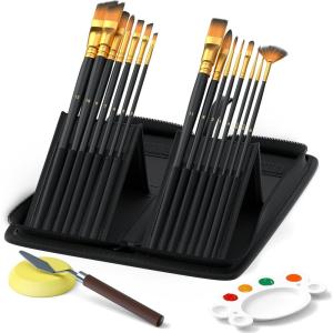 Shuttle Art Artist Paint Brush Set,18 Pcs Different Shapes & Sizes Paint Brushes Bonus Palette Knife & Sponge for Acrylic, Watercolor, Oil and Gouache Painting with Standable Organizing Case
