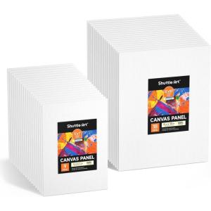 Shuttle Art Painting Canvas Panels, 36 Pack, 5×7, 8x10in (18 of Each), 100% Cotton, Primed White Canvas Boards for Painting, Blank Canvases for Kids, Adults & Artists for Acrylic and Oil Painting(36 Pack – 18 of Each 5×7  8×10 inch)