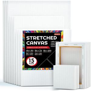 Shuttle Art Stretched Canvas, 12 Pack 11 x 14 Inch Canvases for Painting, 100% Cotton, Primed White, Premium Painting Canvas for Beginners and Artists for Acrylic, Oil, Acrylic Pouring Painting(15 Multi Pack-4×4″  5×7″  8×10″  9×12″  11×14″)