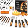 Shuttle Art 35 PCS Halloween Pumpkin Carving Kit, 11 PCS Professional Stainless Steel Pumpkin Carving Tools with 10 Stencils and 12 Electronic Candles, Safe, Fun and Durable for Kids Adults Carving