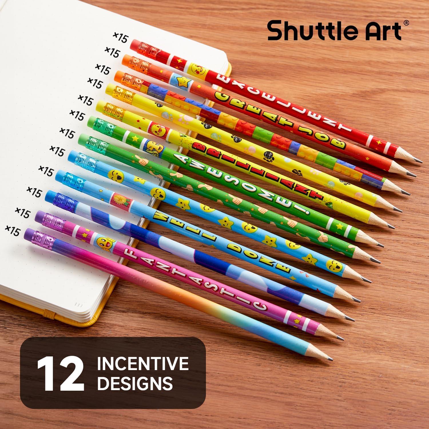 imageShuttle Art Assorted Colorful Pencils 180 Pack Kids Pencil Bulk with 12 Designs 2 HB Presharpened Awards and Incentive Pencils for Kids School Home Party easter pencils bulk