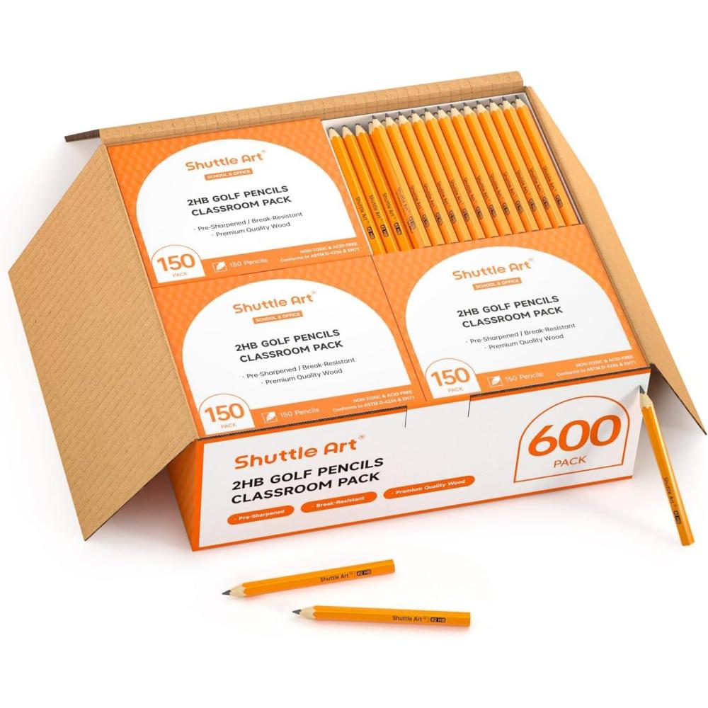 imageShuttle Art 360 Pack 2 HB Golf Pencils Woodcased 35 Mini Pencils Bulk Presharpened Small Pencil for Kids Teachers Writing Marking Sketching Classroom Essentials Back to School Supplies600