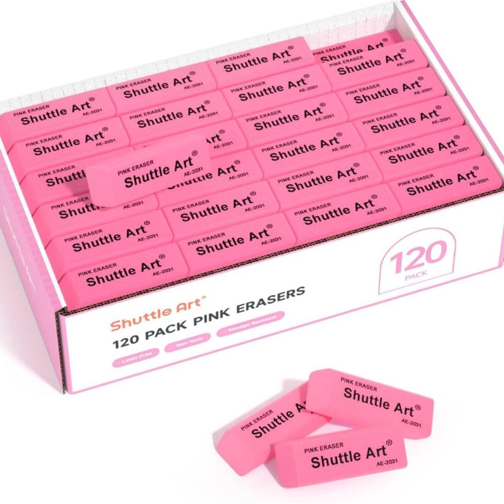 imageShuttle Art Pink Erasers 200 Pack Bulk for School Office LatexFree Soft Erasers for Kids Teachers as School SuppliesPink120