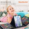 Shuttle Art 335 Piece Kids Art Set, Multi-Media Art Supplies, Gift Art Kit with Trifold Easel, 2 Drawing Pads, 2 Coloring Books, Oil Pastels, Crayons, Watercolors, Markers, Colored Pencils (Pink)(Black-335 Piece)